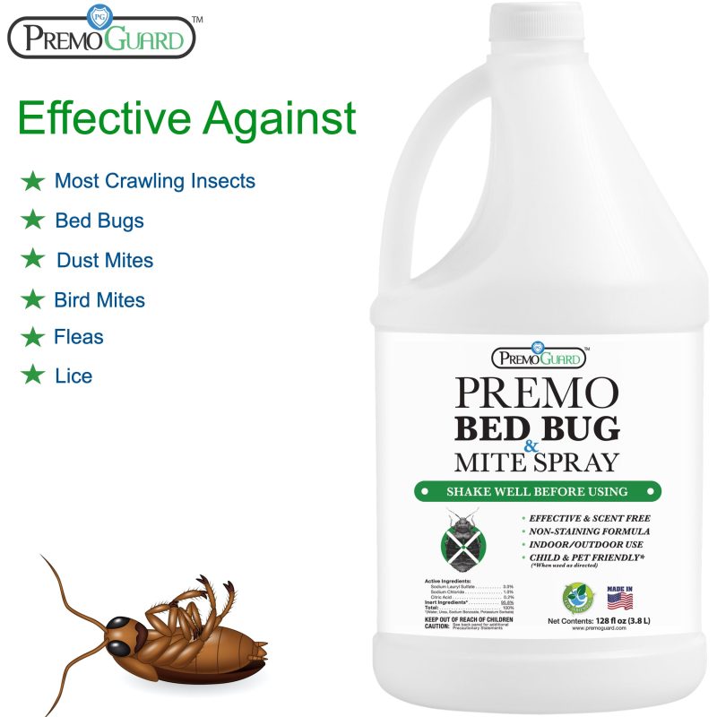 PremoBedBug MiteKiller LiceKillerSpray 128ounce NaturalNonToxic Safe Eco Friendly listing image effective against bed bugs bird mites dust mites cockroaches silverfish ants